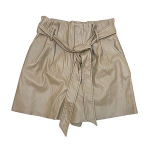 Zara NWOT vegan Faux Leather paper bag high waist shorts chic neutral mo…